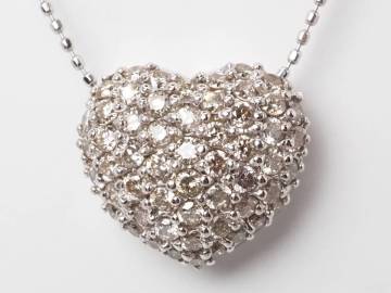 【9068E】K18WG 天然ダイヤモンド 1.00ct/3.9g ハート ネックレス
