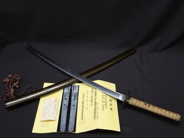 【青宝】123023日本刀　銘文：表：備州長船祐定　裏：天正七年八月日　保存刀剣鑑定書　拵え　登録記号静岡教第21378号（D-1）