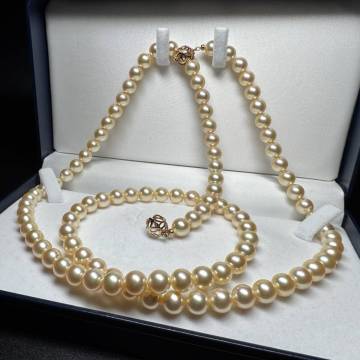 【最高級 K14 シャンパンゴールド】 あこや真珠 パール 約84cm セミロングネックレス 8.0-8.2mm 14金 約80.0g akoya pearl necklace 本真珠