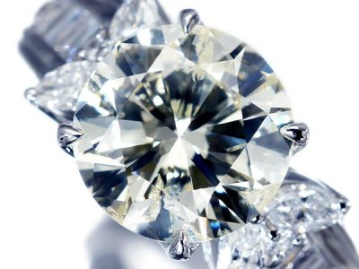 1円～【ジュエリー極】鑑付 超極上品 超特大1粒天然ダイヤモンド3.012ct＆脇3カットダイヤ0.57ct 超高級Pt900リング h8152mom【送料無料】