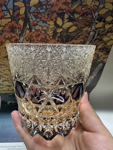 江戸切子 重ね色目ロックグラス〈紫雫〉