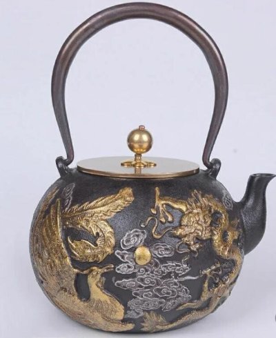 新作★竜鳳戯珠鉄壺老鉄壺煮急須焼水筒無コーティングカンフー茶器 1200ML