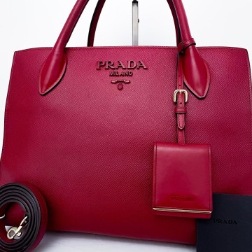 1円■未使用級■幻の逸品■型崩れ無し■最高級ライン PRADA プラダ 2way モノクローム トートバッグ ビジネス A4 メンズ レディース レザー