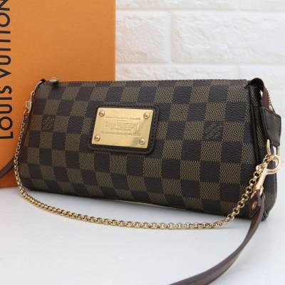 LOUIS VUITTON ルイヴィトン ダミエ エベヌ エヴァ N55213 ショルダーバッグ チェーン ハンドバッグ 2WAＹ ブラウン ポーチ PVC 斜め掛け
