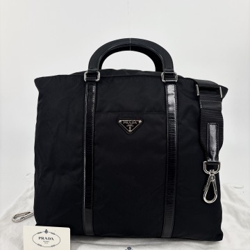 1円 超極美品 PRADA プラダ ハンドバッグ ショルダーバッグ ブラック メンズ レディース テスートナイロン 2way 黒 ギャランティカード有