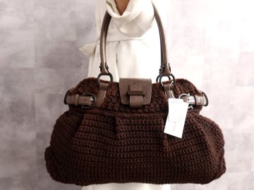 超美品●Salvatore Ferragamo フェラガモ●ウッドガンチーニ●ウール リザード 型押し レザー 本革●ハンド バッグ●ブラウン●B5●Js64326