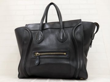◆CELINE セリーヌ◆ラゲージ◆カーフ レザー 本革◆トート ハンド バッグ◆ブラック ゴールド金具◆イタリア製◆腕掛け◆A15178