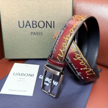 貴重品 EU製 定価9万◆Uaboni*ユアボニ*幻のパティーヌ*ベルト◆本革 カーフスキン 手染 ゴールデン 調節可能 ビジネス 紳士 ベルルッティ