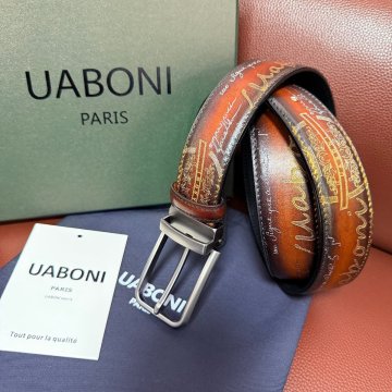 貴重品 EU製 定価9万◆Uaboni*ユアボニ*幻のパティーヌ*ベルト◆本革 カーフスキン 手染 ゴールデン 調節可能 ビジネス 紳士 ベルルッティ