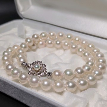 【8.5-9.0mm】アコヤ真珠 46.5cm 大珠 ホワイト ネックレス 本真珠 アクセサリー SILVER pearl あこや パール