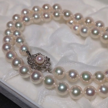 【テリ最高 7.5-8.0mm】アコヤ真珠 44.5cm ホワイト ネックレス 本真珠 アクセサリー SILVER pearl あこや パール