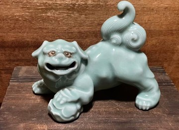 帝室技芸員 名工『真葛香山(宮川香山)』作 青磁 獅子真葛焼 横浜焼 超絶技巧 骨董品 陶磁器 置物 在銘あり