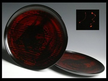 輪島塗 箱瀬淳一 作 高級漆器 天然木 漆塗 高台 八寸皿 菓子器 盛器 二枚 N1