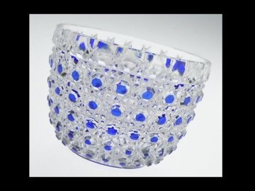 江戸切子 最高級 堀口硝子 須田秀石 作 瑠璃被せ 切子ガラス 八角籠目紋 ぐい呑 酒盃 酒器 N12