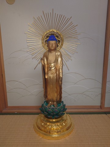 阿弥陀如来像12.0 玉眼　肌粉　総丈約66cm