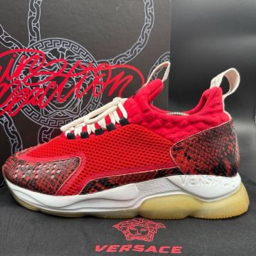 1円 【美品】 VERSACE ヴェルサーチェ チェーンリアクション クロスチェイナー グレカ パイソン メンズ スニーカー 靴 シューズ 29cm相当