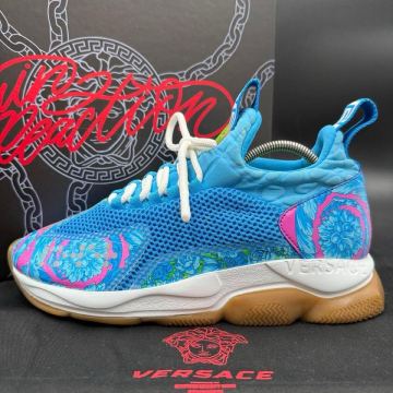 1円 【美品】 VERSACE ヴェルサーチ クロスチェイナー バロックプリント ロゴ チェーンソール メンズ スニーカー 靴 シューズ 26cm相当