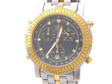 1円 シチズン 3560-Y56945 エクシード SS/18K ブラック文字盤 腕時計 メンズ 稼働 QZ コマ KE 32845