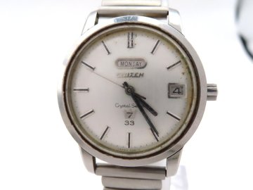 1円 シチズン 3002-Y クリスタルセブン SS シルバー文字盤 腕時計 メンズ 稼働 AT 3297507