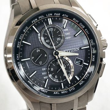 美品 CITIZEN シチズン ATTESA アテッサ Eco-Drive エコドライブ 腕時計 AT8040-57E 電波ソーラー クロノグラフ カレンダー チタン 動作OK