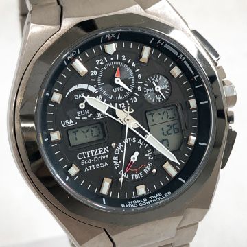 美品 CITIZEN シチズン ATTESA アテッサ Eco-Drive エコドライブ ジェットセッター 腕時計 ATV53-2833 電波ソーラー チタン 動作確認済み