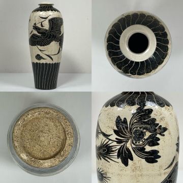 X-中国古美術 時代物 磁州窯 花瓶 花生 花入 花器 梅瓶 鳳凰図 唐物 陶磁器 中国古玩 骨董品 古董