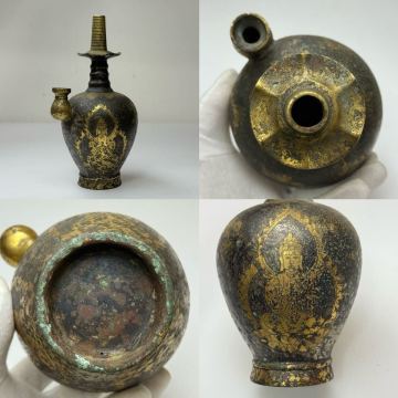 X-中国古美術 時代物 古銅 銅製 鍍金 淨瓶 仏像図 仏教美術 唐物 銅器 中国古玩 骨董品 古董