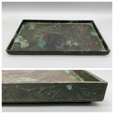 時代●古銅水盤●銅盤●水石●中国古美術●盆栽●花器●生け花●盛花●銅水盆●水石用銅水盤●重4404g 水盆(26364)