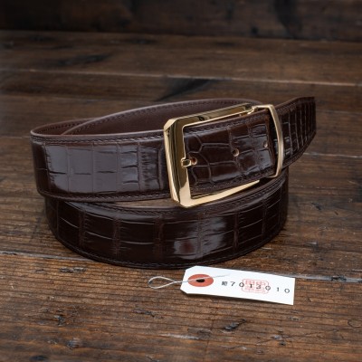 クロコダイル【一枚革】実物撮影 メンズ ベルト 鰐 ワニ 1円 新品 未使用 送料無料 レザー 茶 ブラウン クロコベルト 田中革具
