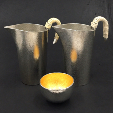 NOUSAKU 能作 錫製 ちろり 他 お猪口 ぐい呑み 含 酒道具 酒器 工芸品 保存箱付き 計3点 セット 現状品