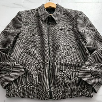 美品 21AW●LOUIS VUITTON ダミエ 総柄 ブルゾン ジャケット ジップアップ LV メンズ ルイヴィトン 黒 バイカラー 黒 ブラック サイズ50 L
