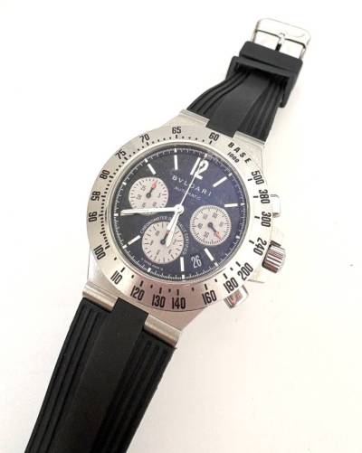 B23)100円～美品 BVLGARI/ブルガリ ディアゴノ CH40STA 自動巻き タキメトリック クロノ 社外バンド 