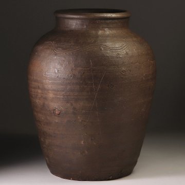 &nabla;花&nabla;室町時代 古備前網文壷 胴に窯印 青漆塗箱付 波状文刻壷