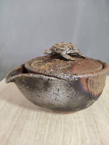 平川正二　鶴亀手造り宝瓶　(共箱　未使用)