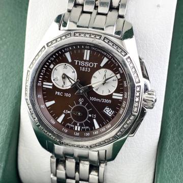 【1円箱付】TISSOT ティソ 腕時計 メンズ PRC100 クロノグラフ ブラウン系文字盤 ラウンドフェイス デイト 可動品