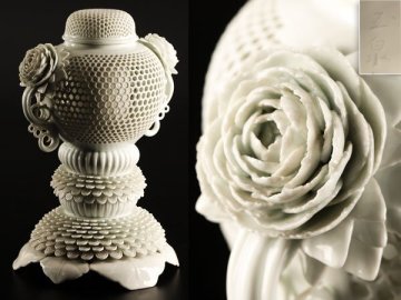 【流】平戸焼 玉泉作 白磁 大香炉 高30㎝ 箱付 PB434