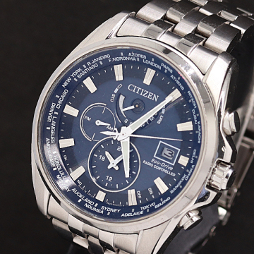 1円 稼働 シチズン ブレスレット エコドライブ H820-T021697 電波ソーラー ブルー文字盤 メンズ腕時計 0001100 1RKT MTY