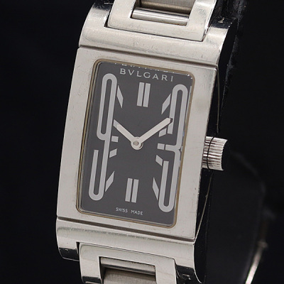 1円 稼働 ブルガリ QZ RT39S レッタンゴロ 黒文字盤 メンズ腕時計 0993300 1OKT IKE