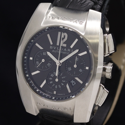 1円 稼働 美品 ブルガリ AT/自動巻 EG35SCH エルゴン クロノグラフ デイト 黒文字盤 メンズ腕時計 2777500 1ANT IKE