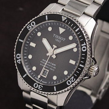 1円 稼働 良品 箱/保付 ティソ シースター1000 T120.807.11.051.00 FH1NJUMQB SS AT/自動巻 ブラック文字盤 メンズ腕時計 3877500 2OKT KMT