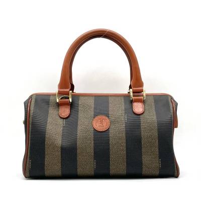 1円 美品 FENDI フェンディ ペカン ハンドバッグ ミニボストン カーキ&times;ブラウン