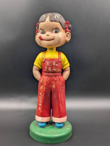 首振り　ペコちゃん 木製台座　セルロイド　人形　■不二家■ソフビ■企業物■昭和レトロ