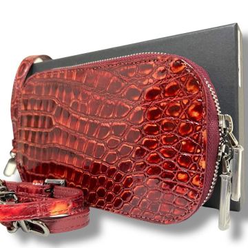 未使用 極美品 クロコダイル スマホショルダー ショルダーバッグ 2WAY フランスクロコ社 エキゾチックレザー ボルドー アンティーククロコ 