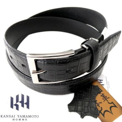 新品 カンサイヤマモトオム クロコ型押し 牛革 レザー ベルト 黒 【K20168】 KANSAI YAMAMOTO HOMME メンズ 天然皮革 カット調整可能
