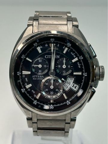 1円スタート 6298 CITIZEN シチズン　腕時計 黒文字盤 クロノグラフ アテッサ H610-T015581 ソーラー　デイト メンズ腕時計