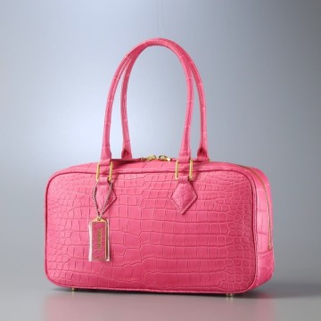 MI6748*マットクロコ ポロサス クロコダイルレザー HCP社製 ハンドバッグ ミニボストンバッグ 本ワニ革 鞄 ピンク
