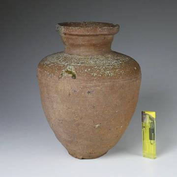 ■常滑中壺　鎌倉時代　窯の雫　三筋壺　花入　花器