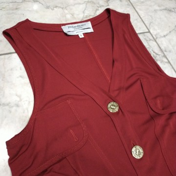 極美品 /レア SAINTLAURENT リヴ・ゴーシュ トムフォード期 ノースリーブブラウス ロゴゴールドボタン ルージュフォンセ S 参考価格 16万