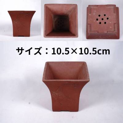 0214-10朱泥 白泥 植物鉢 図文字刻 在銘 茶道具 煎茶道具 中国古美術 古玩 中国アンティーク サイズ：10.5&times;10.5cm 