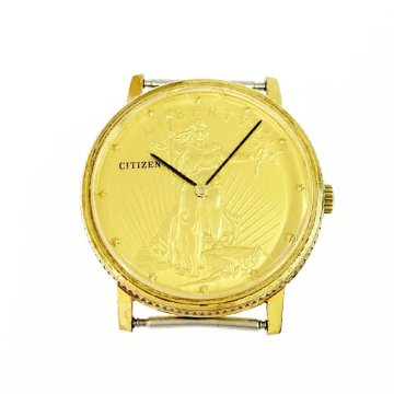 【1円スタート】【訳あり品】CITIZEN シチズン 4-674391-K リバティコイン GP&times;SS 手巻き ボーイズ腕時計 556587
